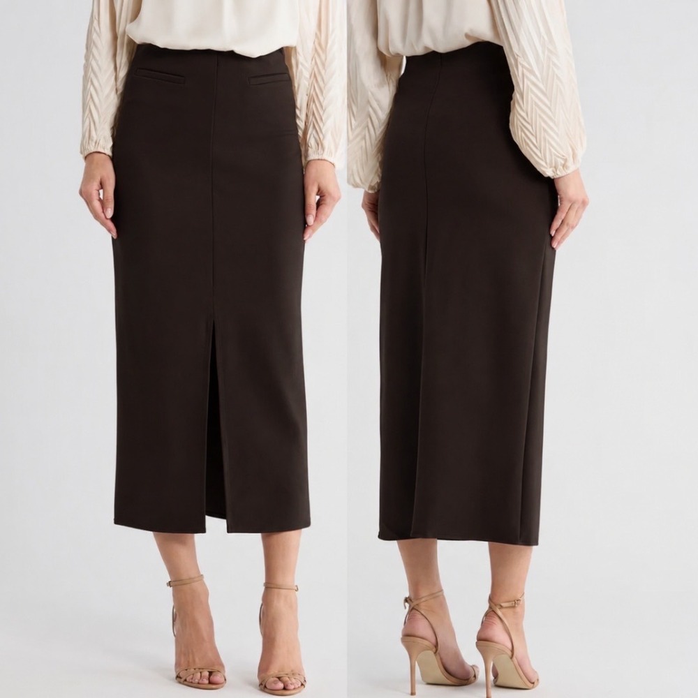 Jason Wu Front Slit Pull-On Pencil Skirt Chocolate Brown Womens Size Small Midi